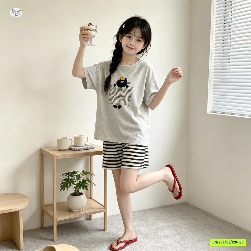 BỘ COTTON QUẦN KẺ DỄ THƯƠNG