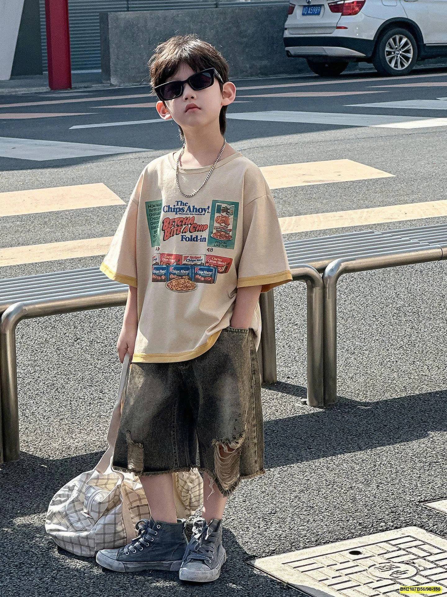 SÉT ÁO THUN ĐỒ ĂN MIX QUẦN SHORT JEAN RÁCH