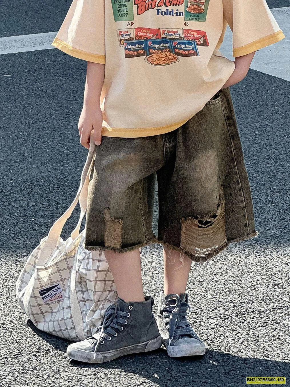 SÉT ÁO THUN ĐỒ ĂN MIX QUẦN SHORT JEAN RÁCH