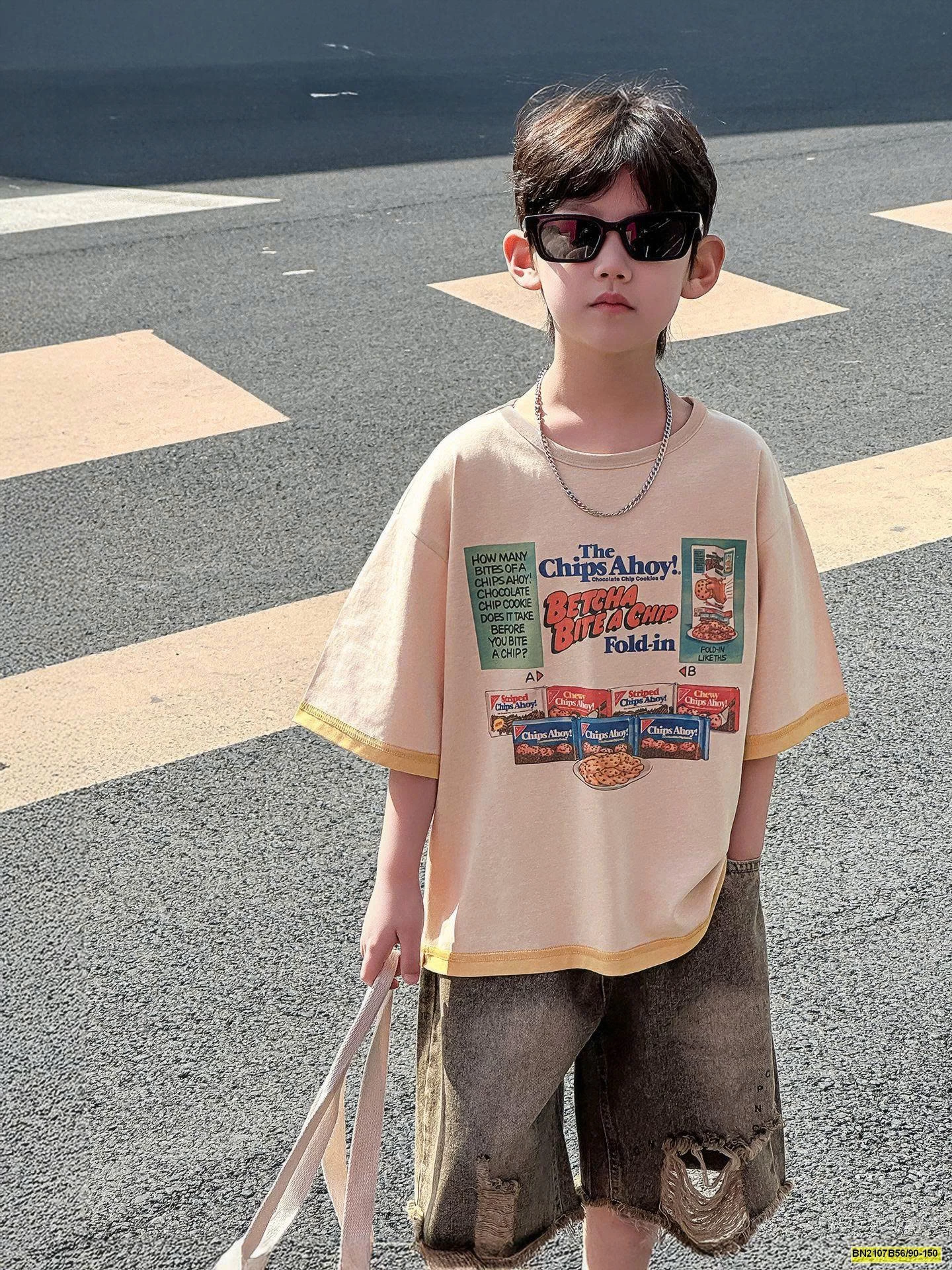 SÉT ÁO THUN ĐỒ ĂN MIX QUẦN SHORT JEAN RÁCH