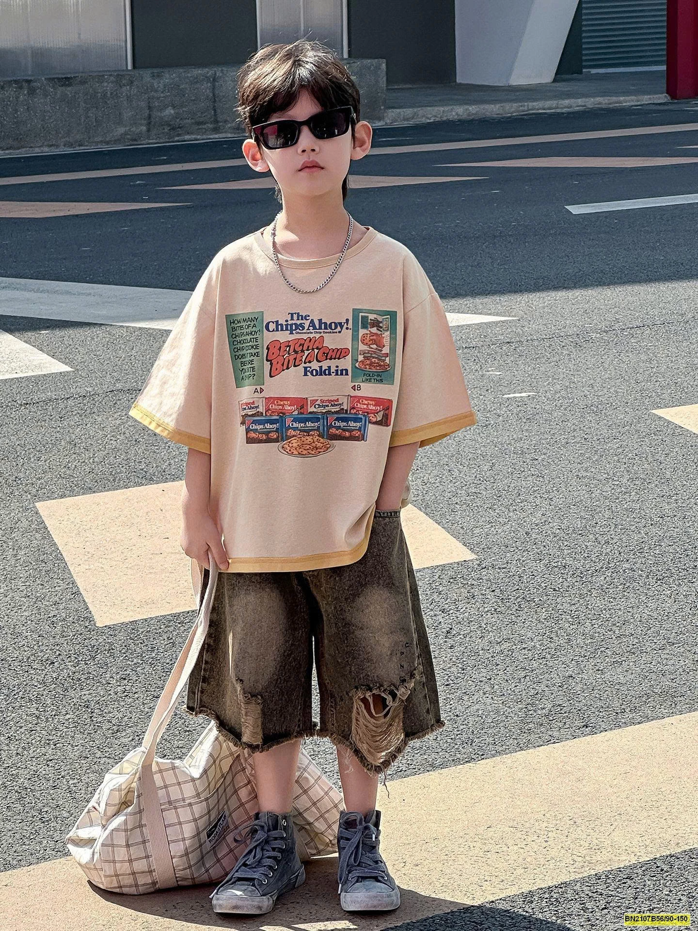 SÉT ÁO THUN ĐỒ ĂN MIX QUẦN SHORT JEAN RÁCH