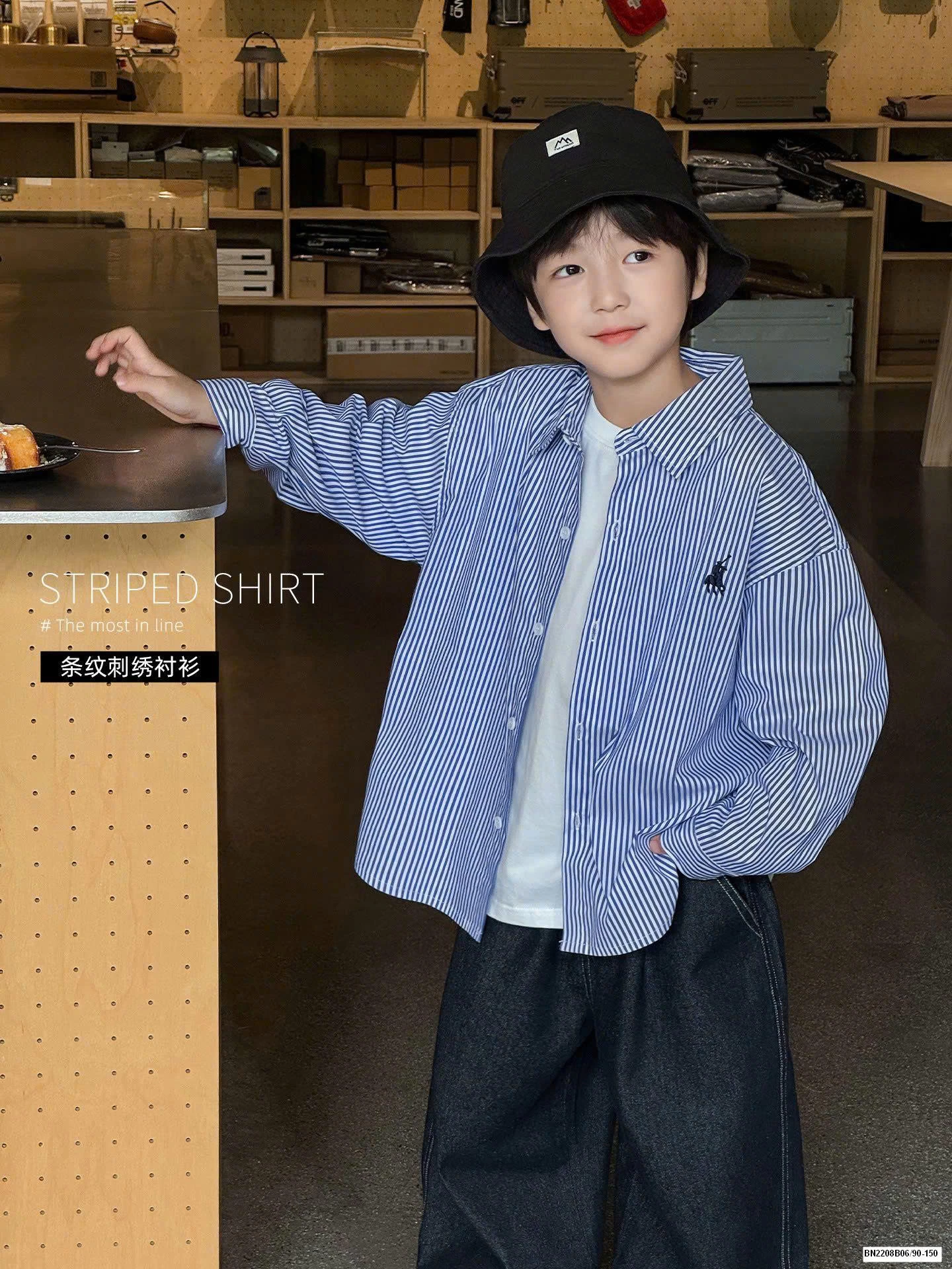 SET ÁO SƠ MI XANH MIX QUẦN JEAN A.O.A KIDS