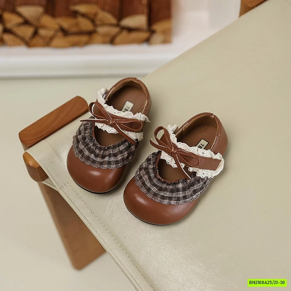 GIÀY BÚP BÊ PHỐI VẢI CARO VIỀN REN