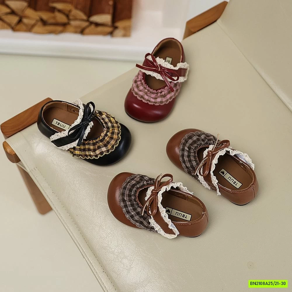 GIÀY BÚP BÊ PHỐI VẢI CARO VIỀN REN