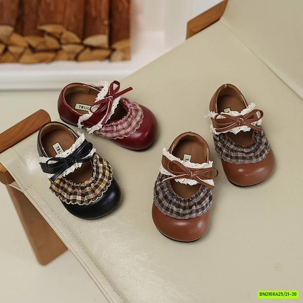 GIÀY BÚP BÊ PHỐI VẢI CARO VIỀN REN