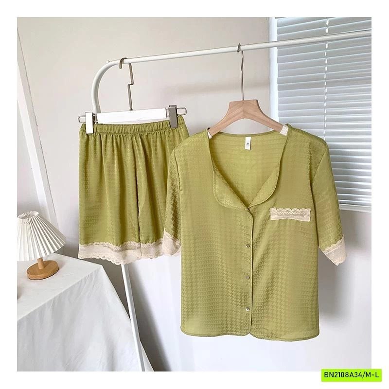 PIZAMA LỤA NHÁM VIỀN REN NỘI ĐỊA NỮ