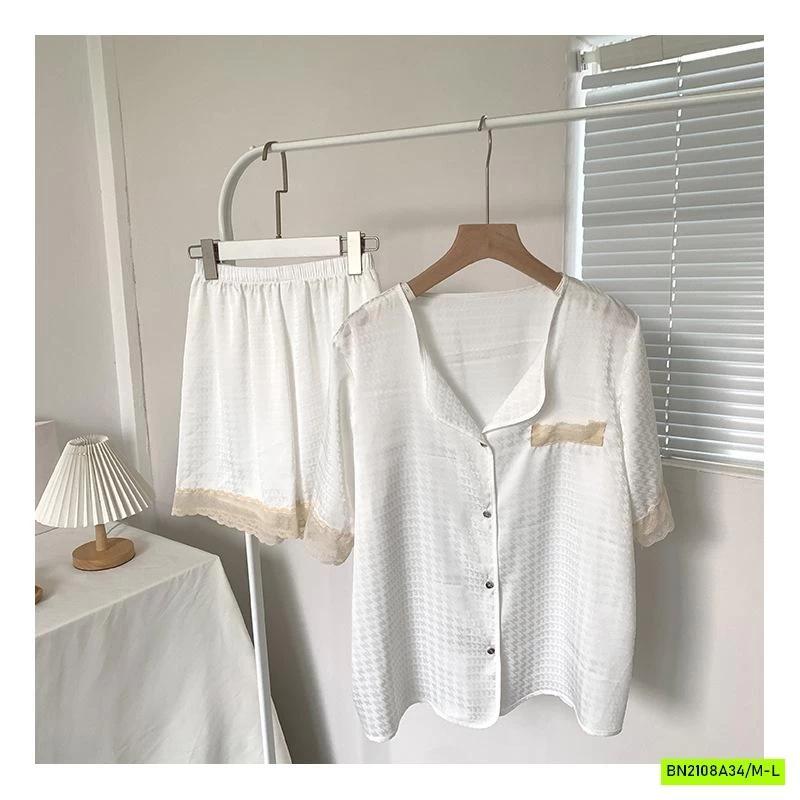 PIZAMA LỤA NHÁM VIỀN REN NỘI ĐỊA NỮ