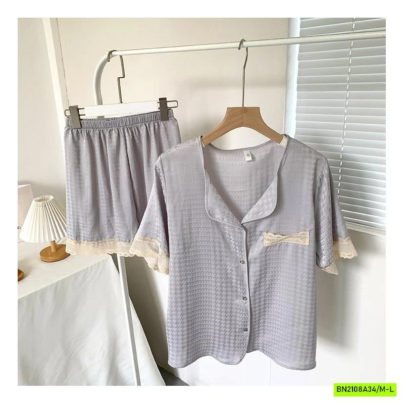 PIZAMA LỤA NHÁM VIỀN REN NỘI ĐỊA NỮ