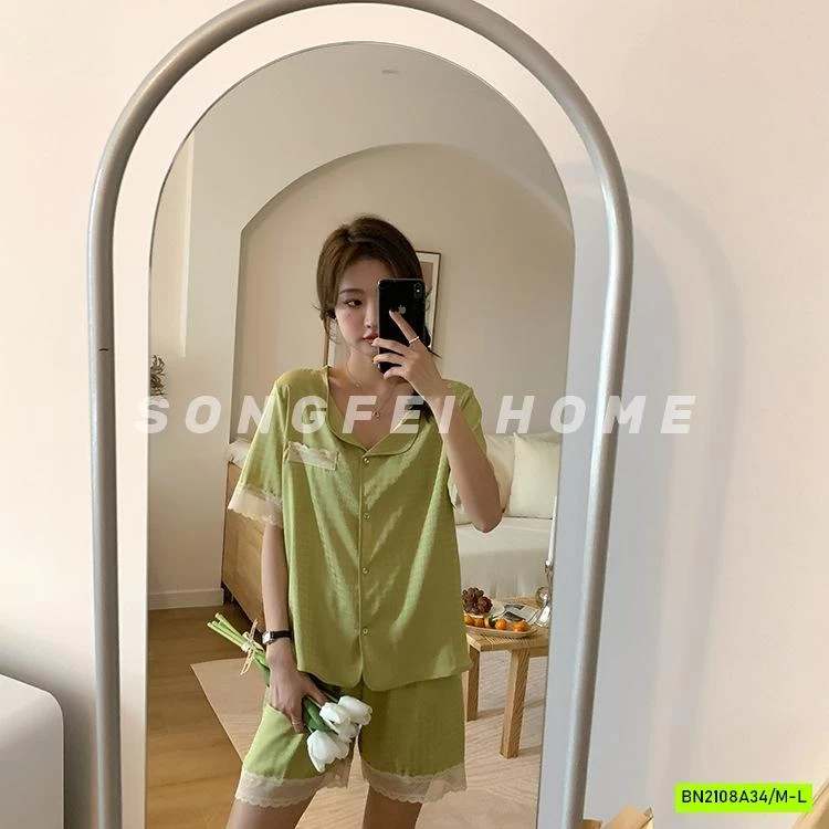 PIZAMA LỤA NHÁM VIỀN REN NỘI ĐỊA NỮ