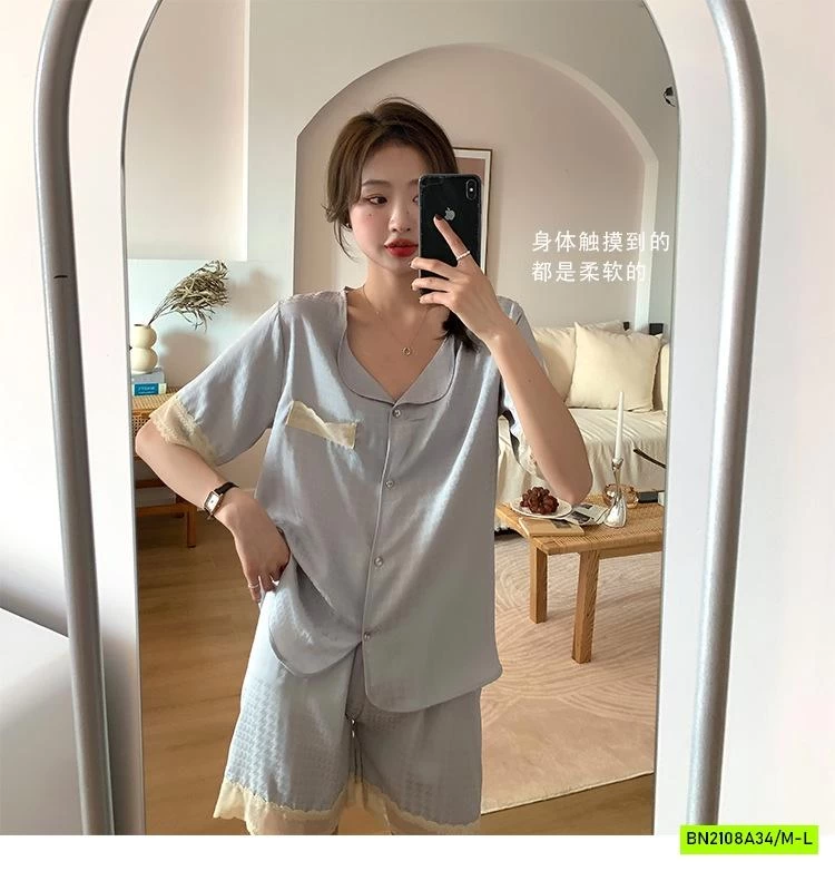 PIZAMA LỤA NHÁM VIỀN REN NỘI ĐỊA NỮ