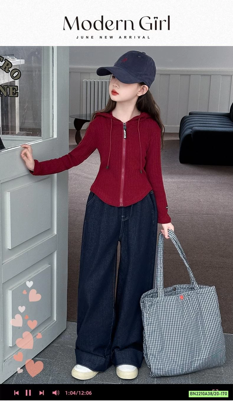 KHOÁC LEN ĐỎ MIX DENIM SUÔNG