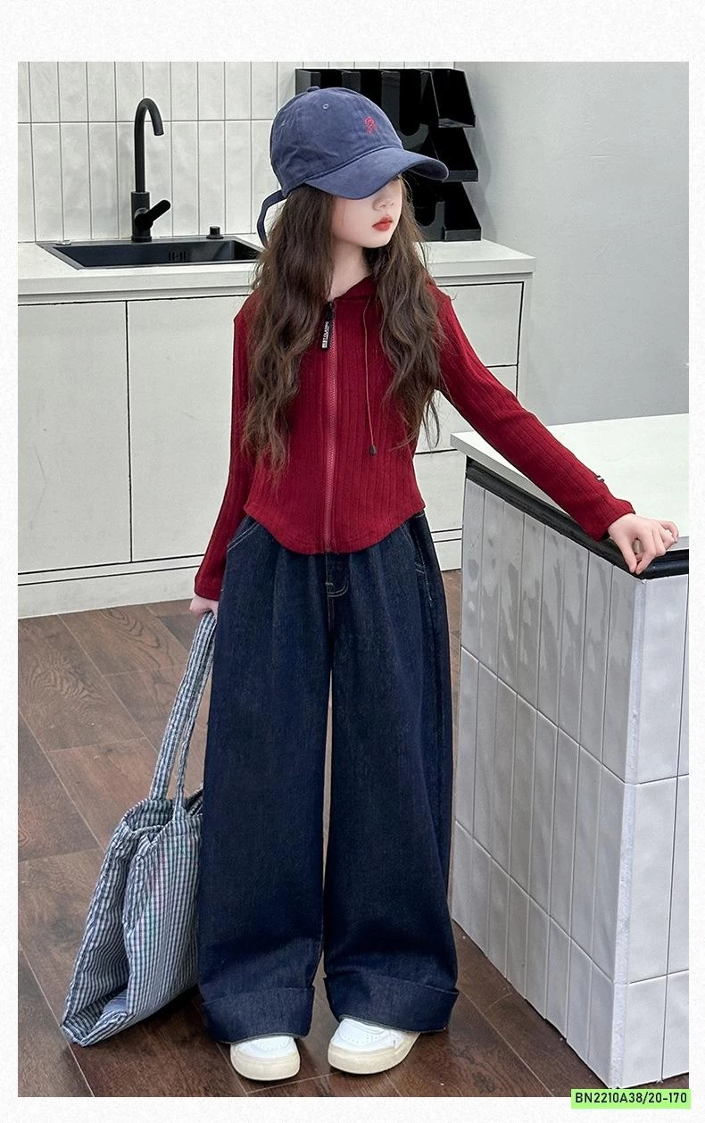 KHOÁC LEN ĐỎ MIX DENIM SUÔNG