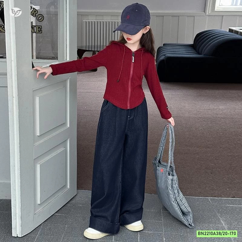 KHOÁC LEN ĐỎ MIX DENIM SUÔNG