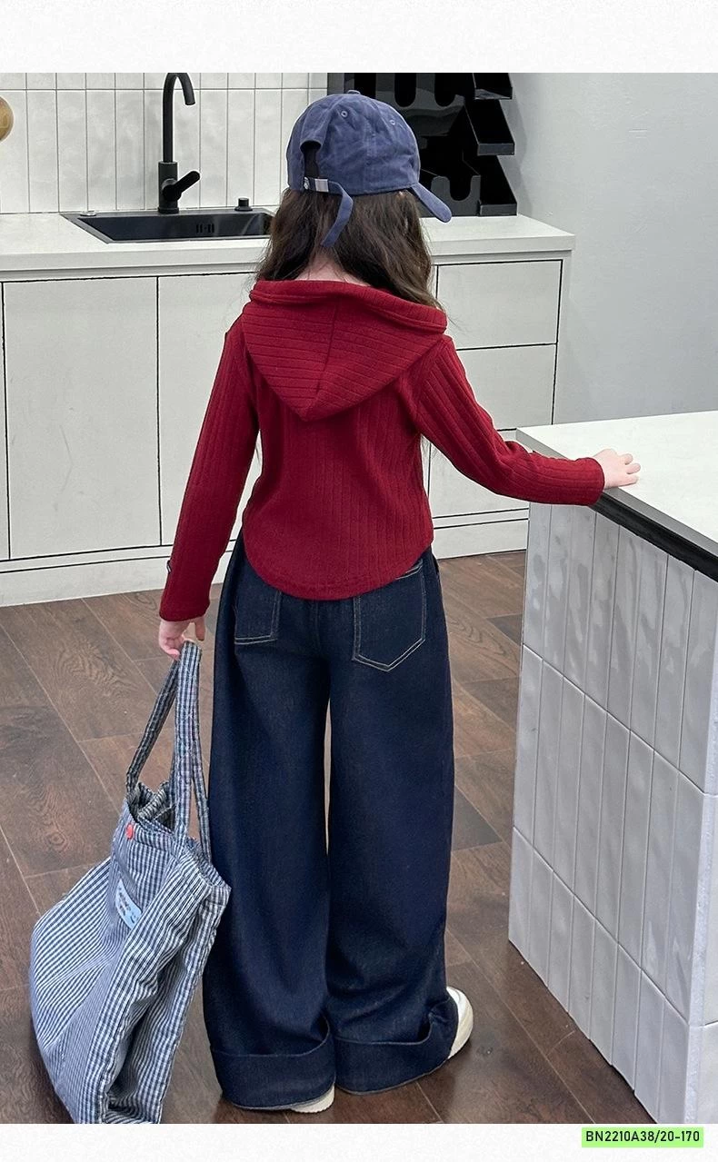 KHOÁC LEN ĐỎ MIX DENIM SUÔNG