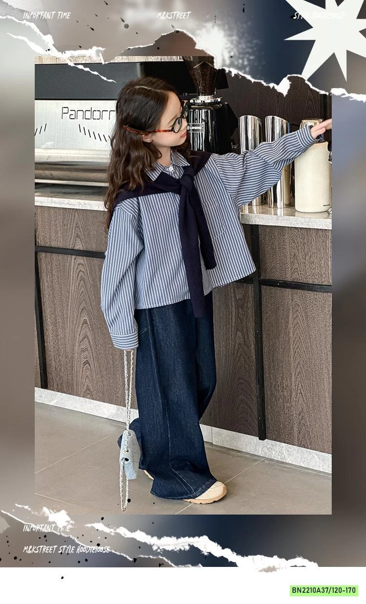 SƠ MI SỌC KÈM KHĂN MIX JEANS SUÔNG