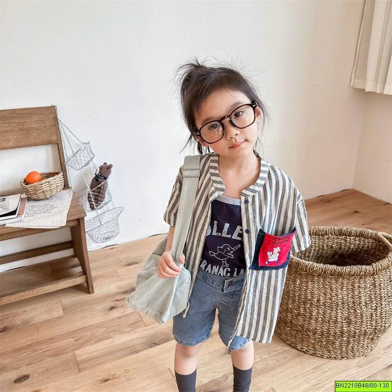 ( ADBABY ) ÁO SƠ MI TÚI IN HÌNH