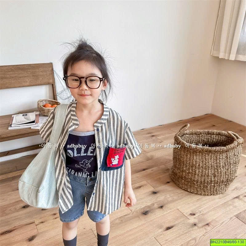 ( ADBABY ) ÁO SƠ MI TÚI IN HÌNH
