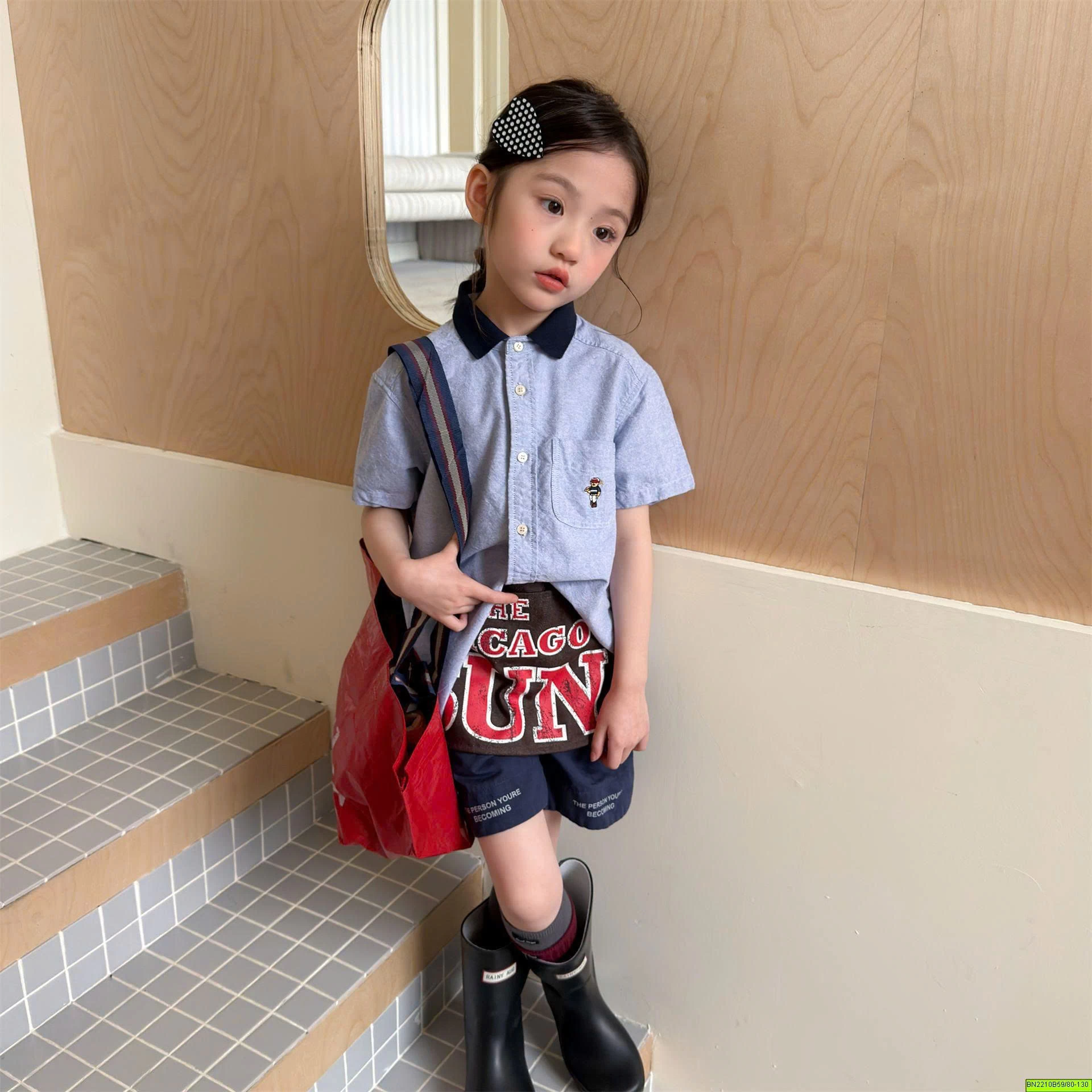 ( ADBABY ) ÁO  SƠ MI PHỐI CỔ TÚI GẤU