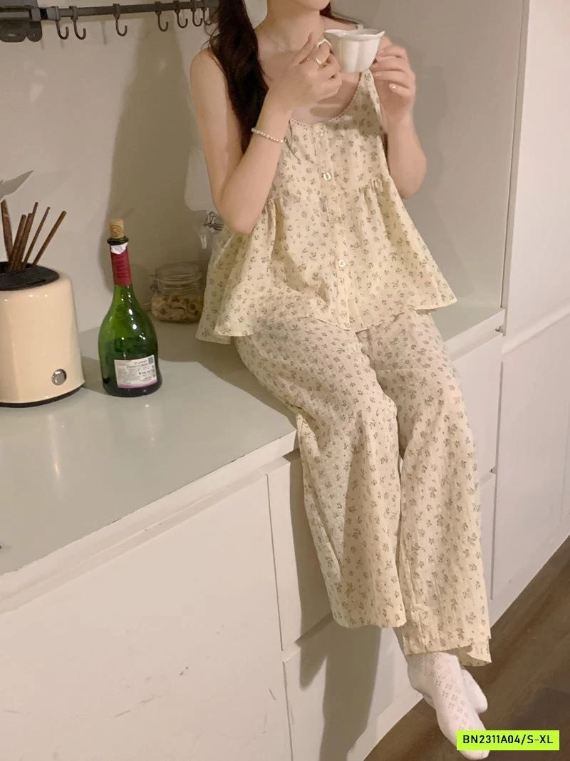 BỘ MẶC NHÀ HOA NHÍ QUẦN DÀI ÁO 2S