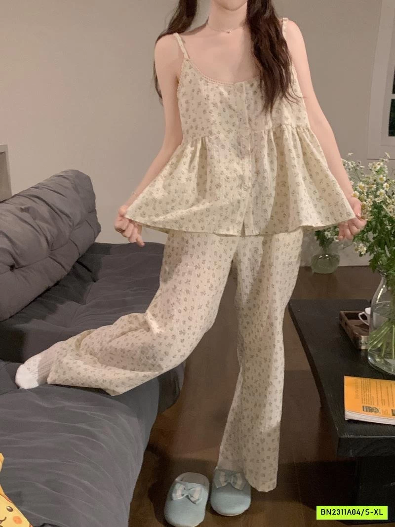 BỘ MẶC NHÀ HOA NHÍ QUẦN DÀI ÁO 2S