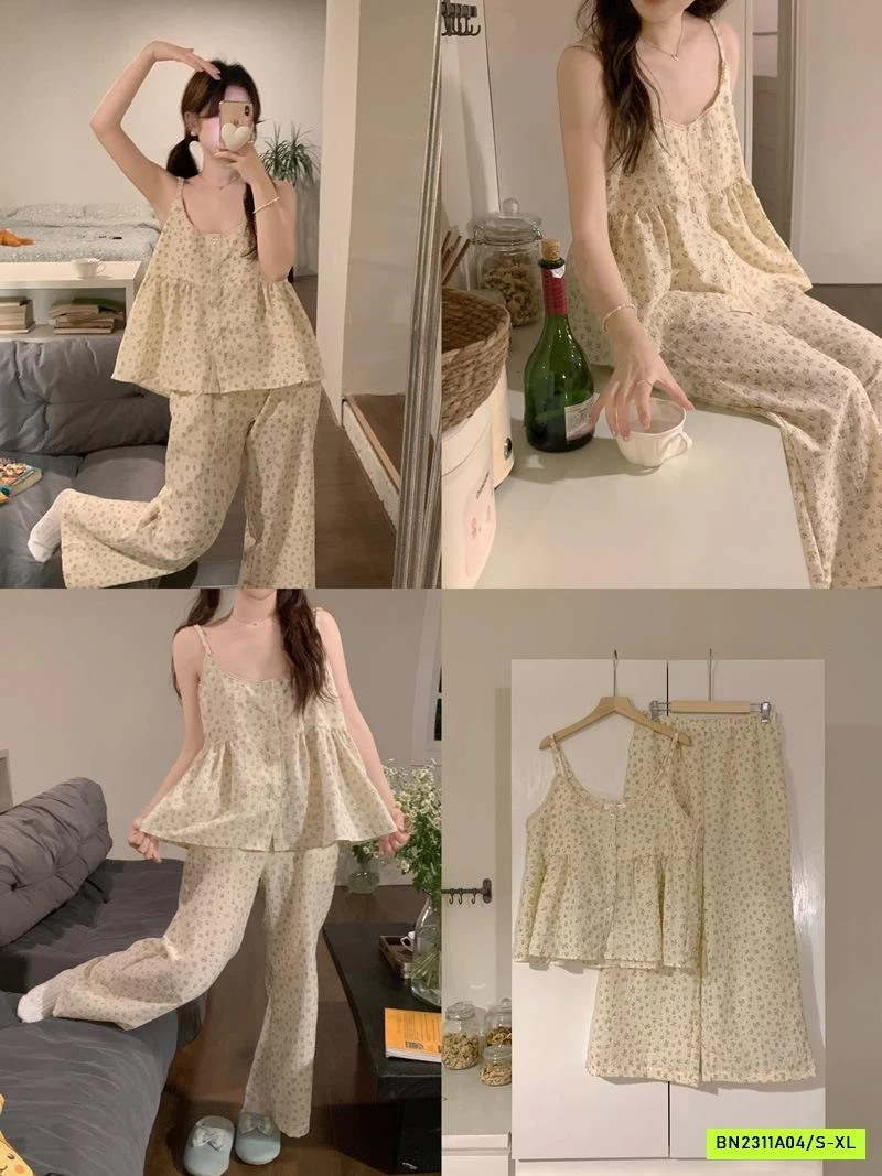 BỘ MẶC NHÀ HOA NHÍ QUẦN DÀI ÁO 2S