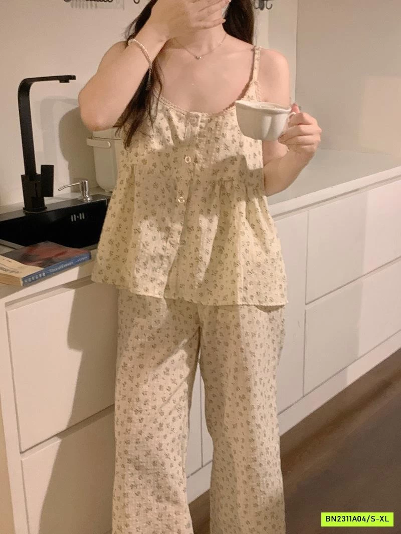 BỘ MẶC NHÀ HOA NHÍ QUẦN DÀI ÁO 2S