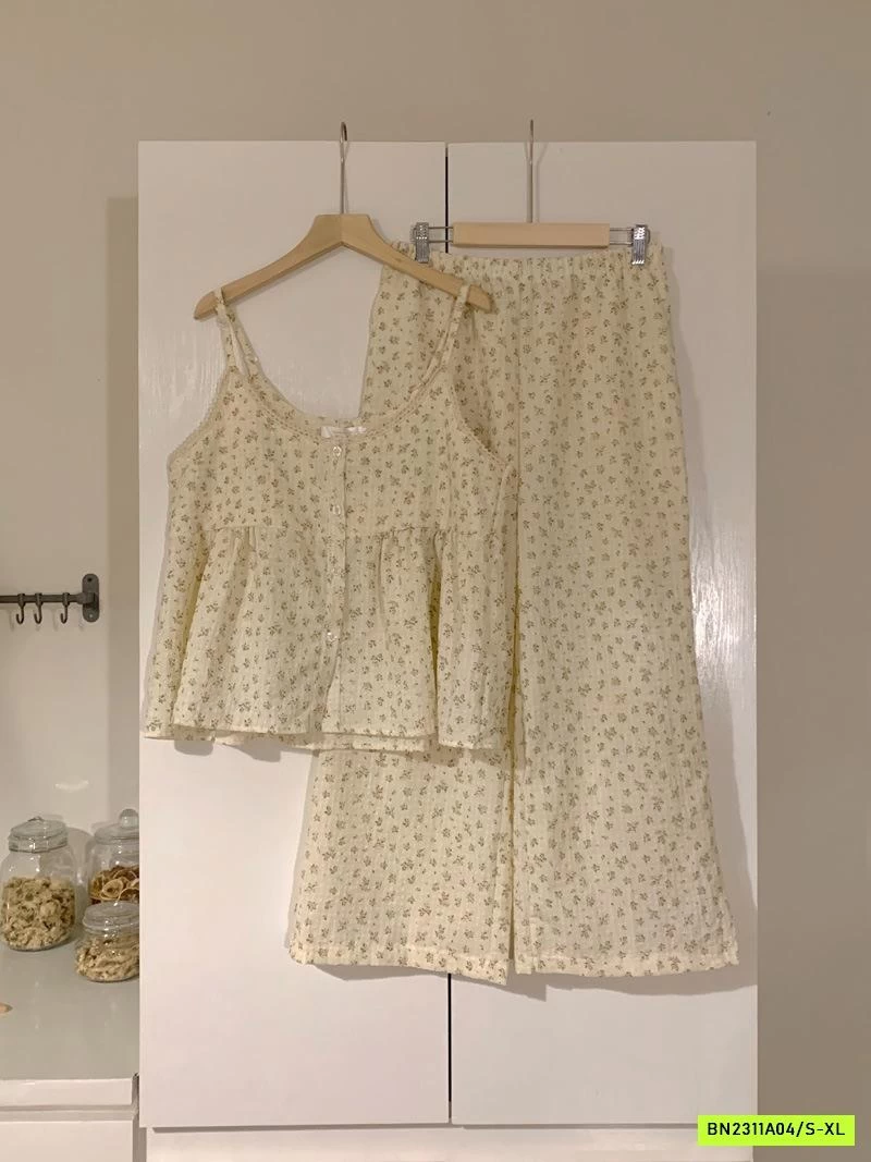 BỘ MẶC NHÀ HOA NHÍ QUẦN DÀI ÁO 2S
