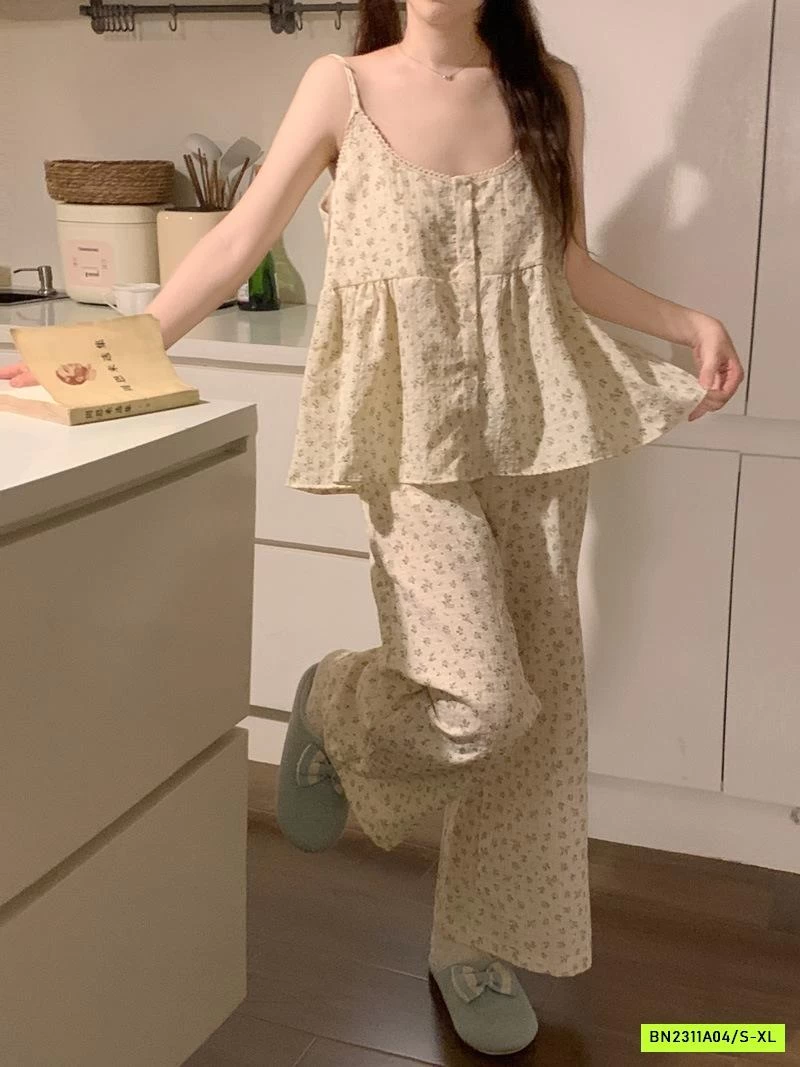 BỘ MẶC NHÀ HOA NHÍ QUẦN DÀI ÁO 2S