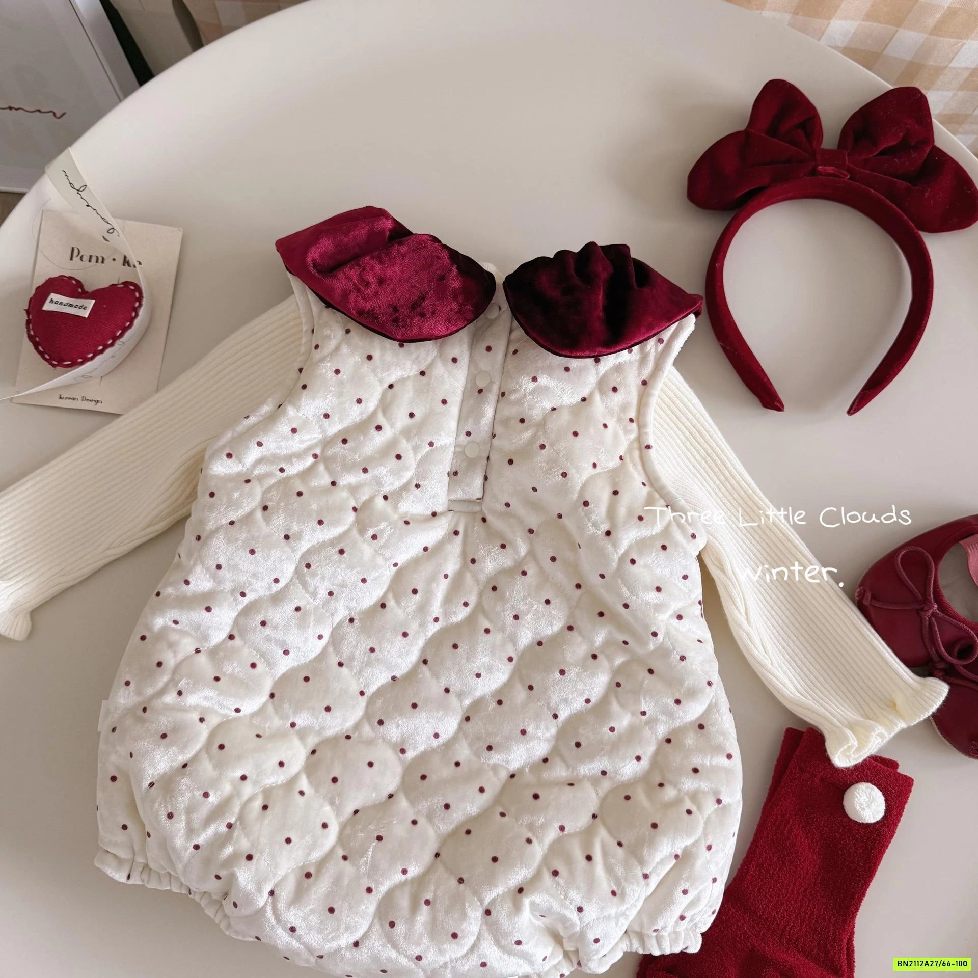 SÉT BODY NHUNG CHẤM BI ÁO LEN VIỀN BÈO