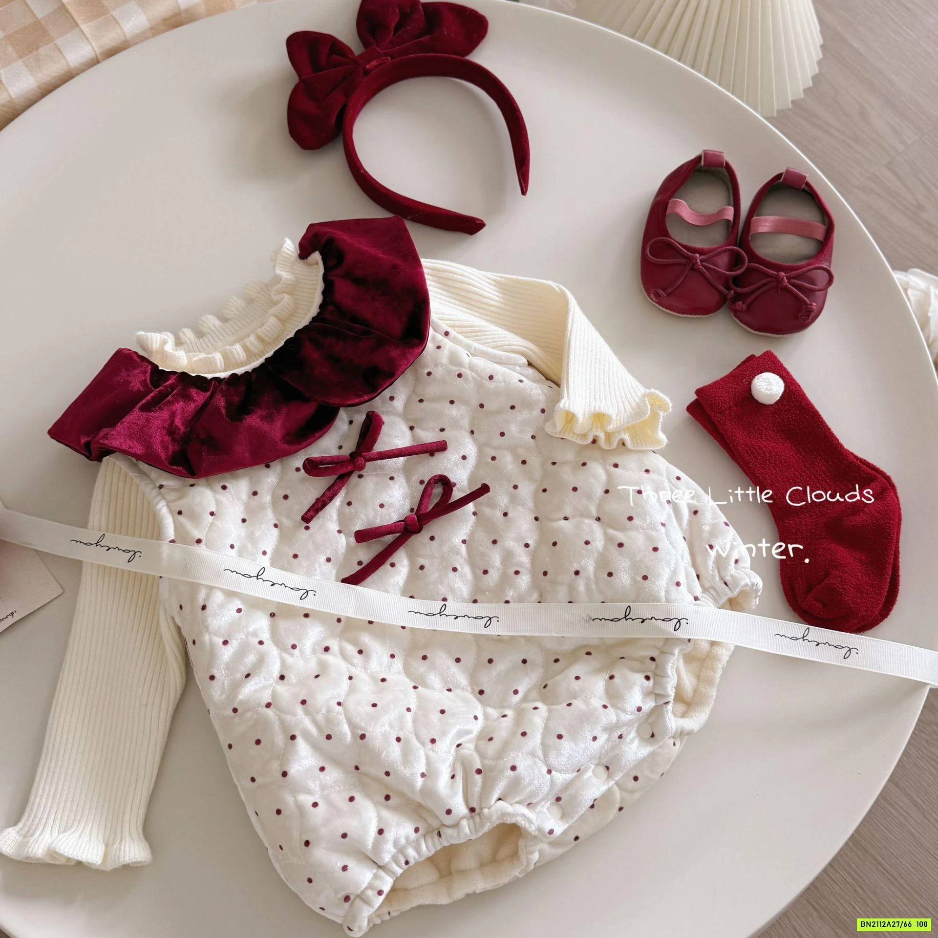 SÉT BODY NHUNG CHẤM BI ÁO LEN VIỀN BÈO