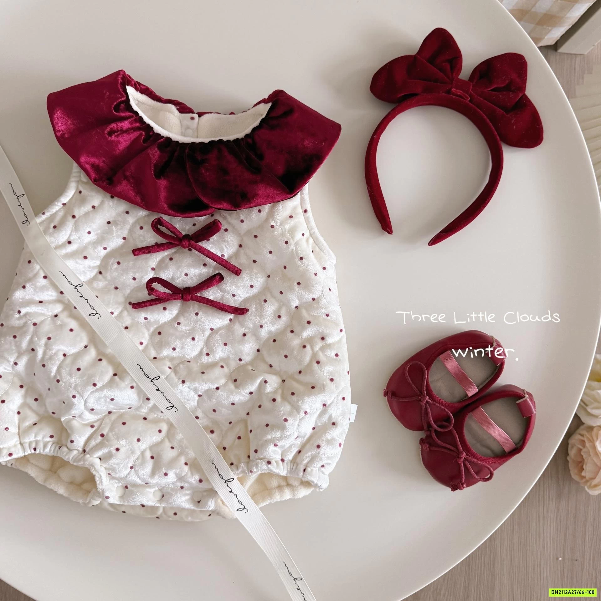 SÉT BODY NHUNG CHẤM BI ÁO LEN VIỀN BÈO