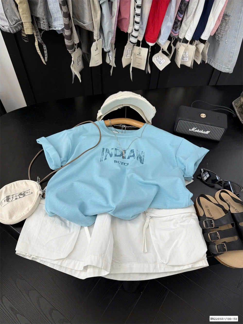 ÁO THUN XANH MIX SHORT TRẮNG