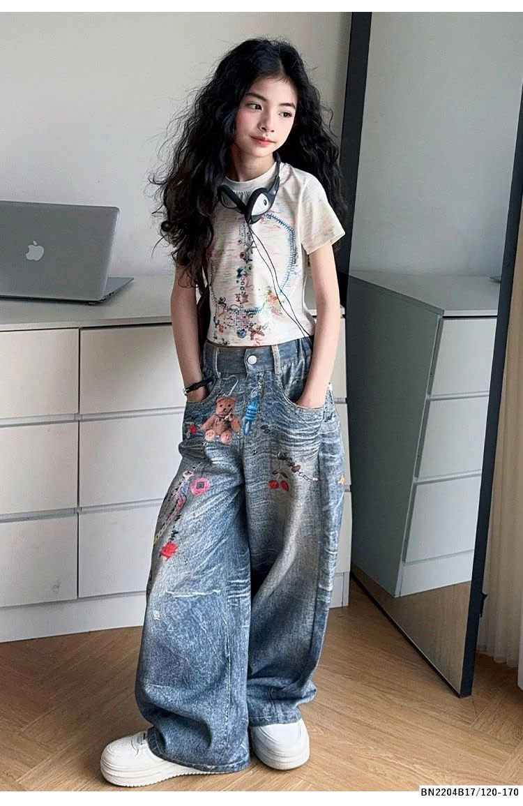 SÉT CROPTOP MIX QUẦN JEAN IN HÌNH CÁ TÍNH