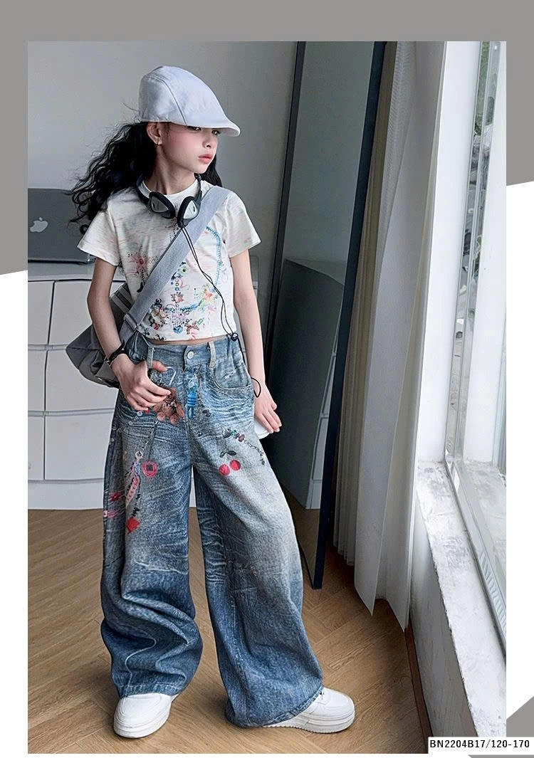 SÉT CROPTOP MIX QUẦN JEAN IN HÌNH CÁ TÍNH