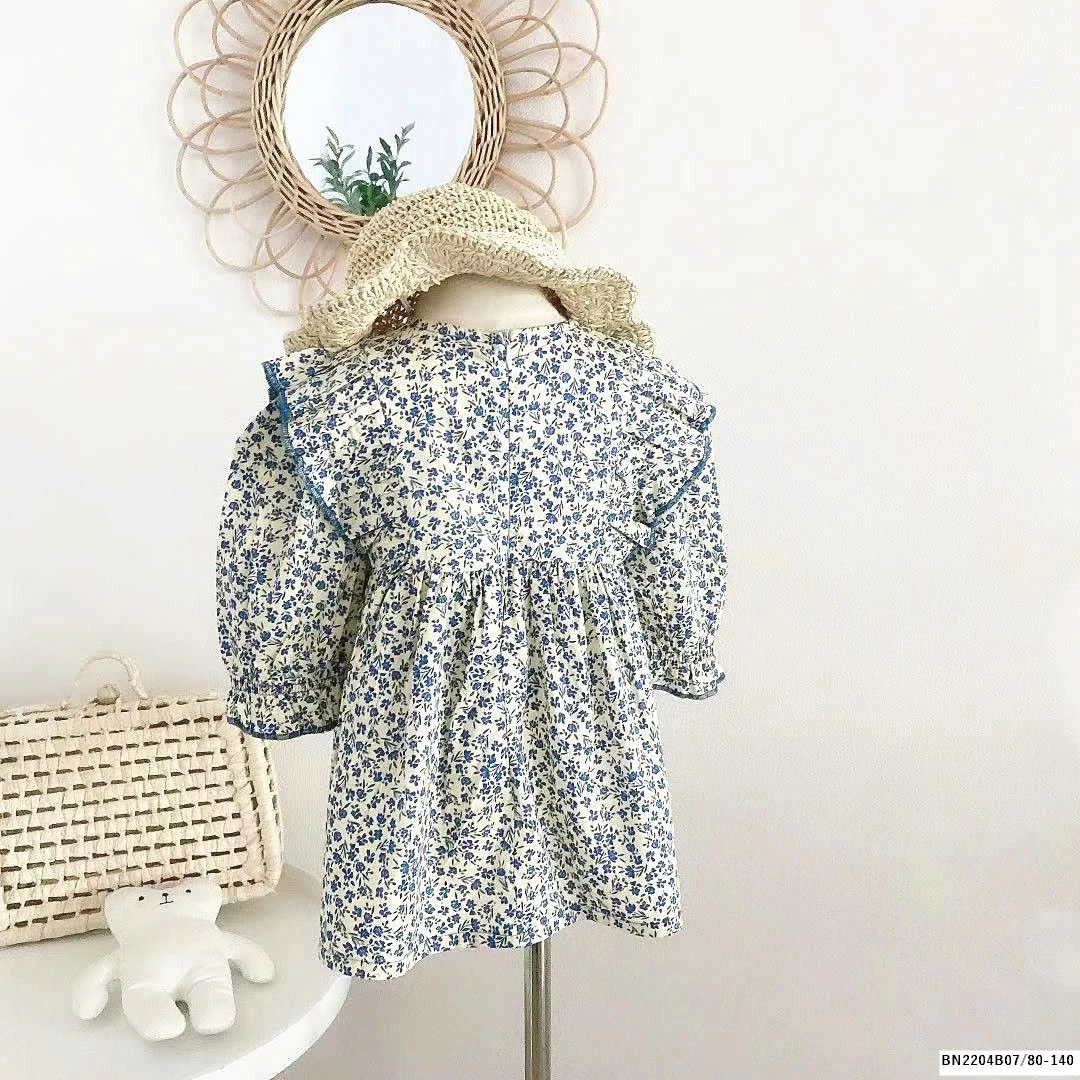 ĐẦM HOA XANH DÀI TAY