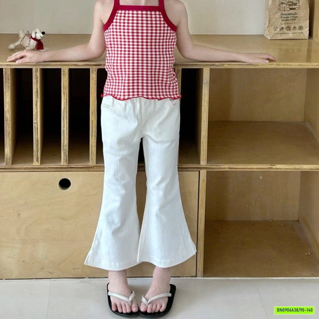 ÁO 2 DÂY CARO ĐỎ MIX QUẦN LOE