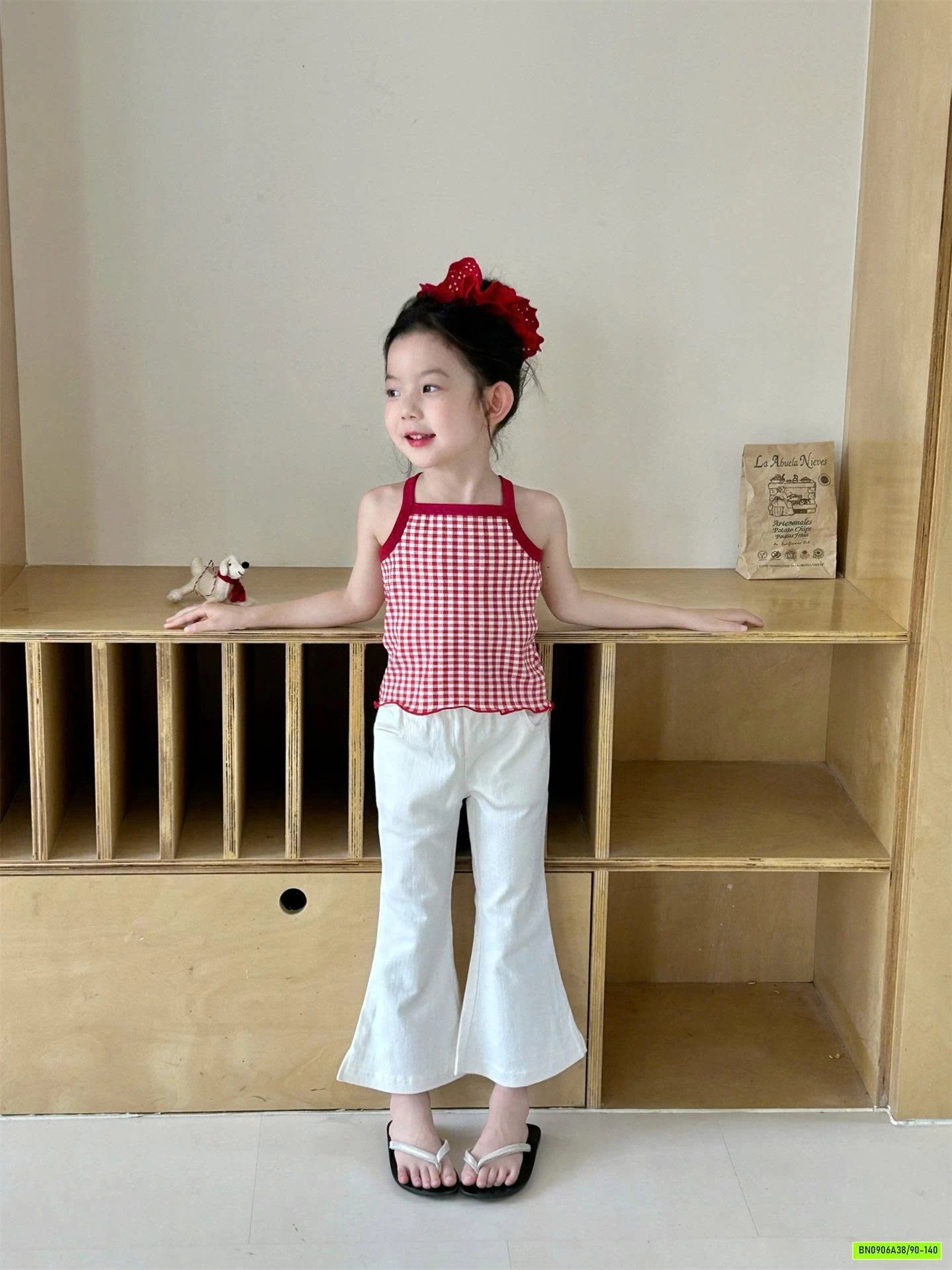 ÁO 2 DÂY CARO ĐỎ MIX QUẦN LOE