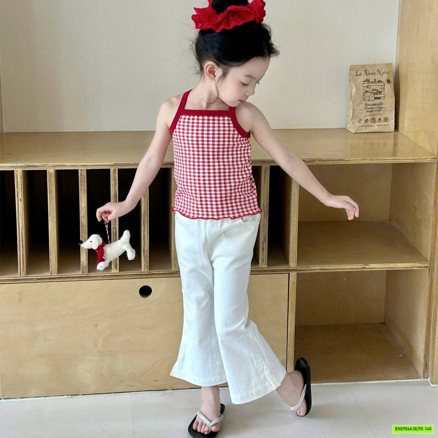 ÁO 2 DÂY CARO ĐỎ MIX QUẦN LOE