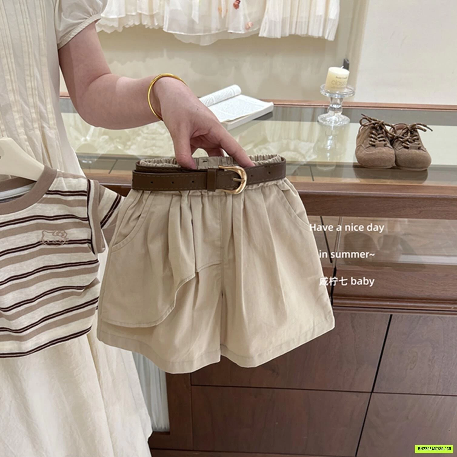 SÉT MÈO KẺ MIX SHORT KAKI TBABY