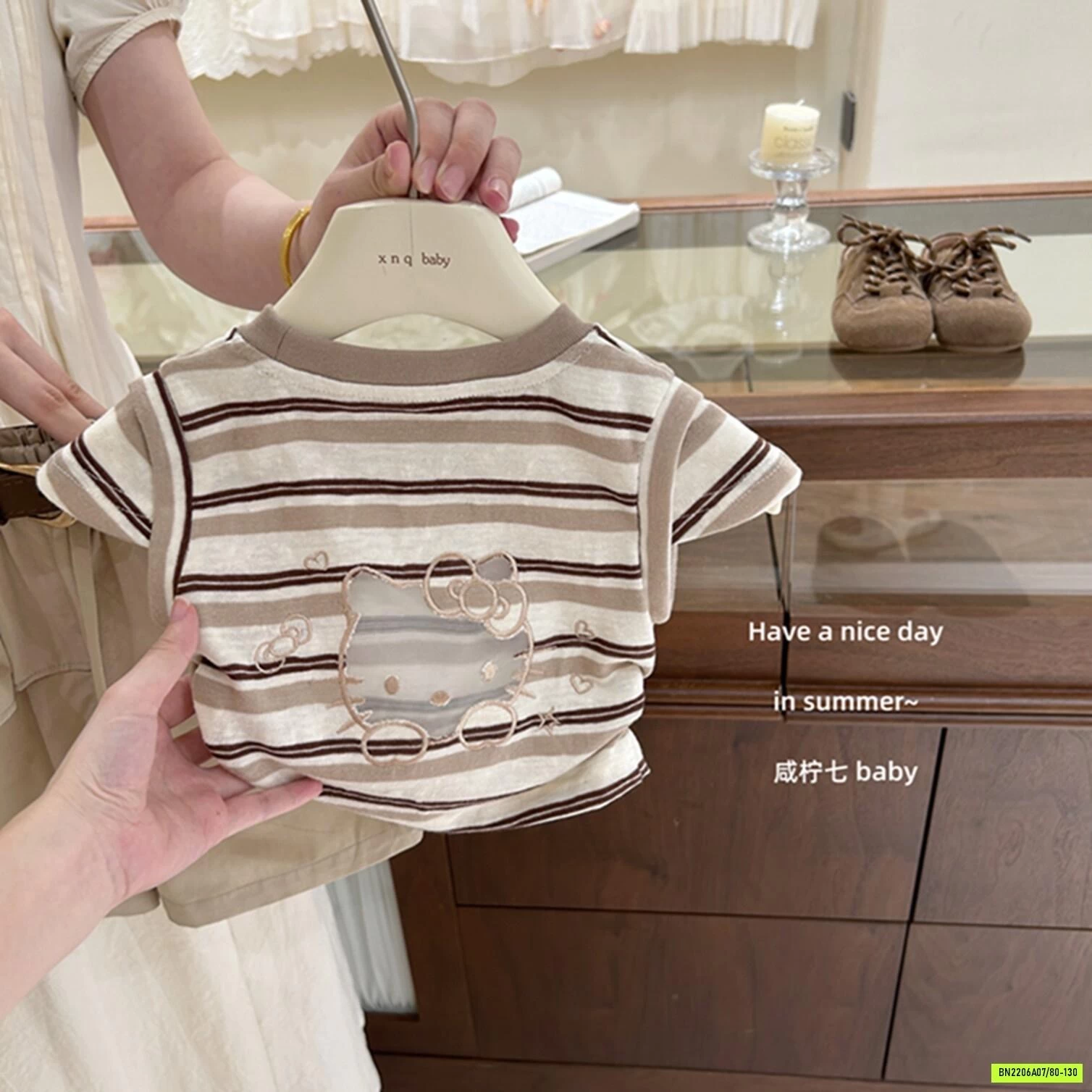 SÉT MÈO KẺ MIX SHORT KAKI TBABY