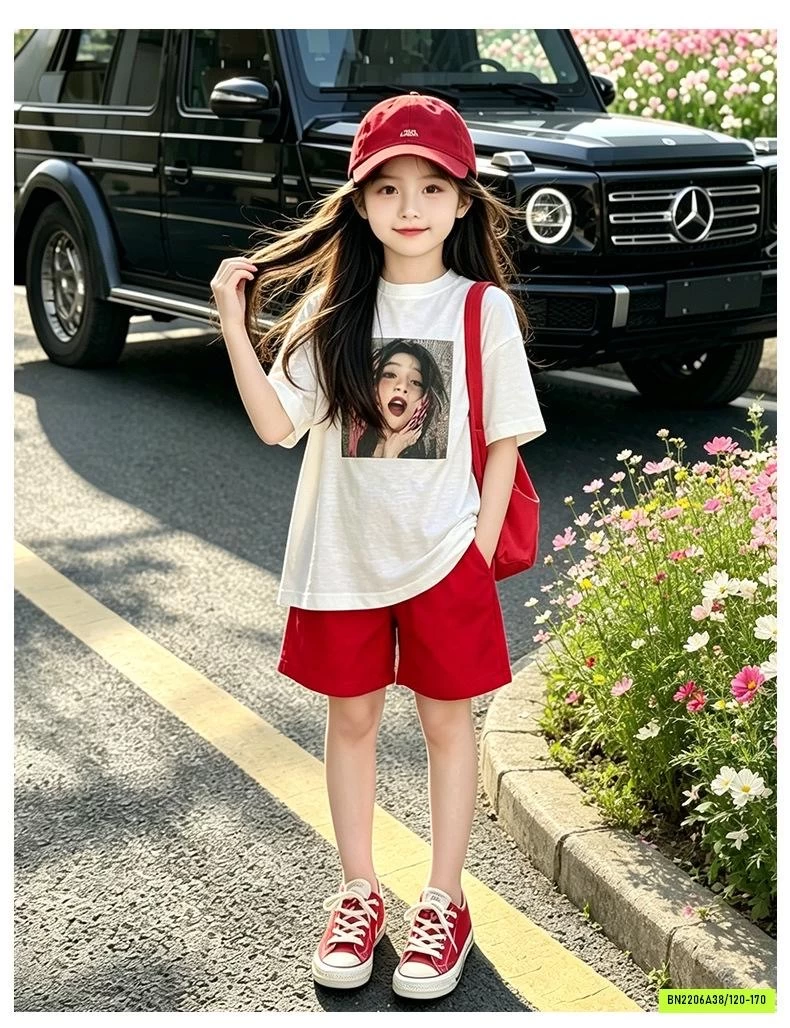 ÁO CÔ GÁI MIX SHORT ĐỎ
