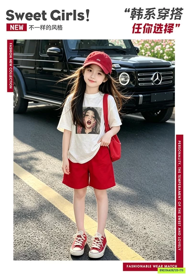 ÁO CÔ GÁI MIX SHORT ĐỎ