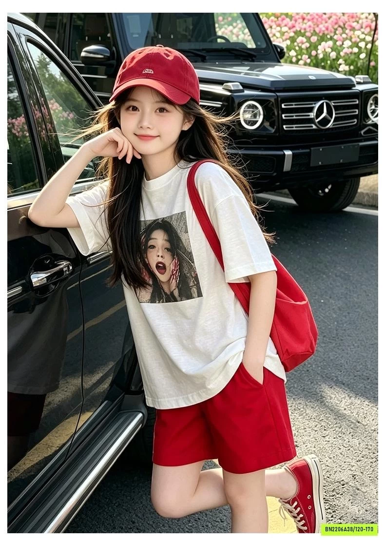 ÁO CÔ GÁI MIX SHORT ĐỎ