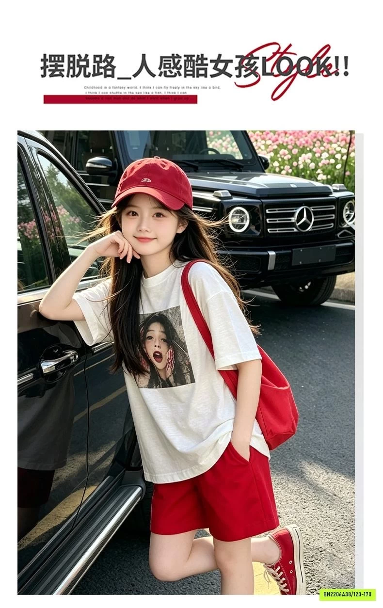 ÁO CÔ GÁI MIX SHORT ĐỎ