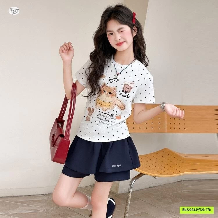 ÁO THUN MÈO MIX QUẦN GIẢ VÁY