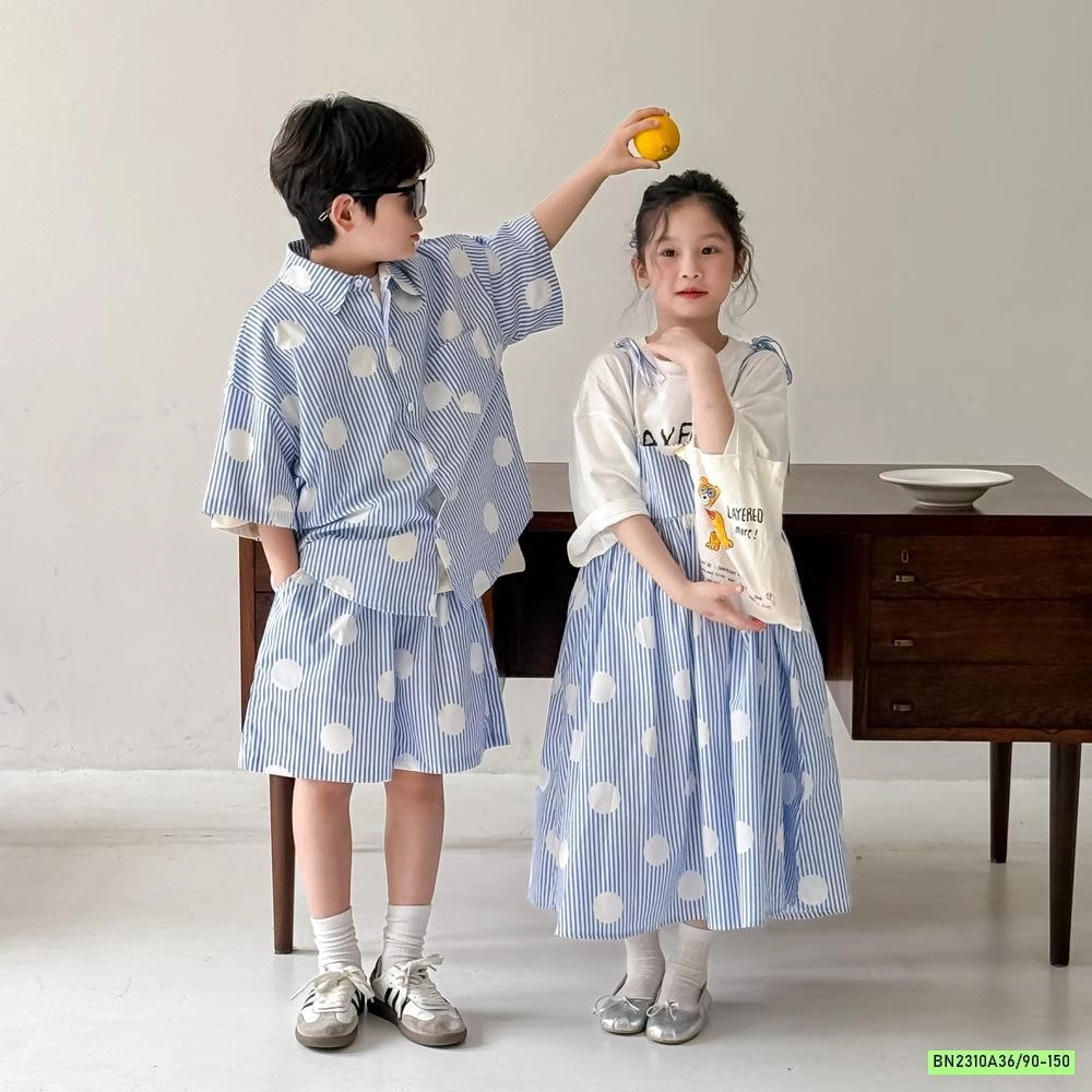 COUPLE SƠ MI SỌC XANH KUMAIKIDS
