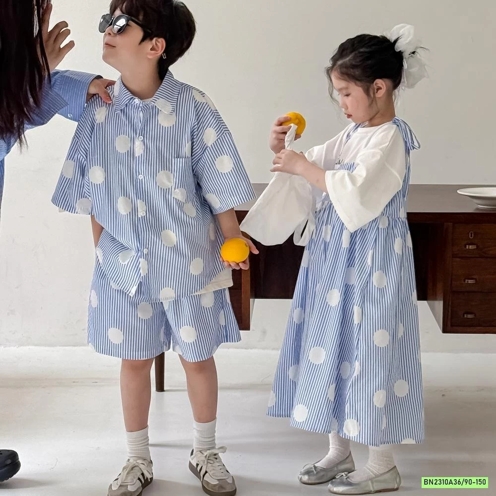 COUPLE SƠ MI SỌC XANH KUMAIKIDS