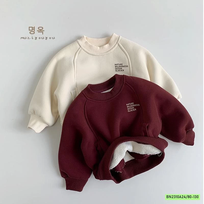 ÁO NỈ LÓT LÔNG CỪU CỔ TRÒN MUZIYOUYOU