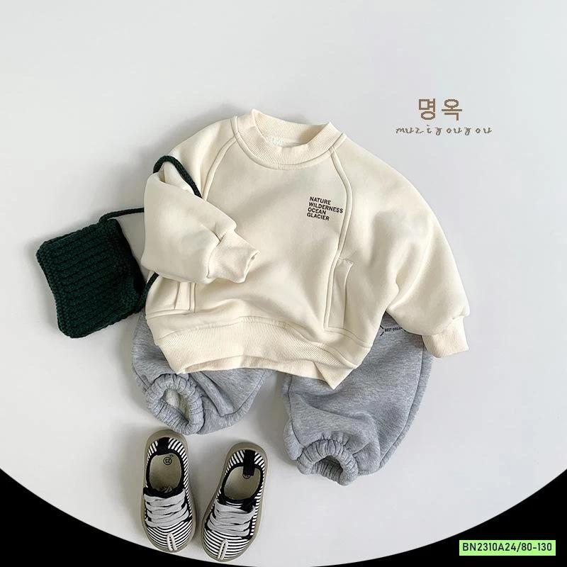 ÁO NỈ LÓT LÔNG CỪU CỔ TRÒN MUZIYOUYOU