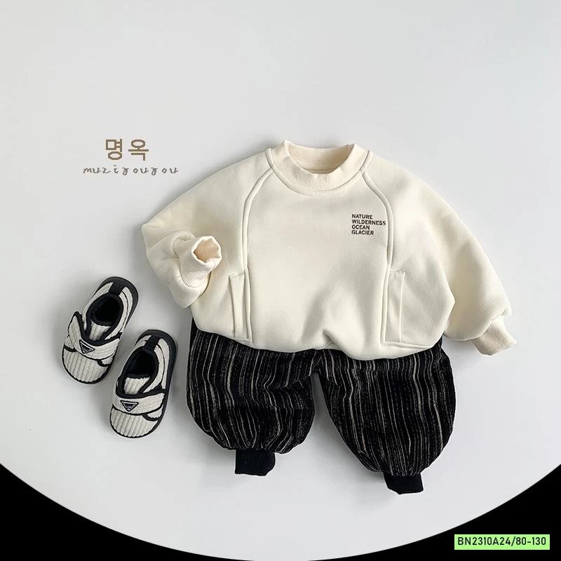 ÁO NỈ LÓT LÔNG CỪU CỔ TRÒN MUZIYOUYOU